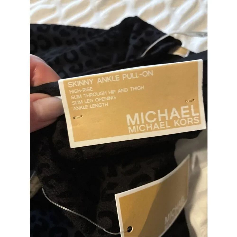 michael kors New Skinny High Rise solid black velvet leopard print pants Large - Picture 4 of 6
